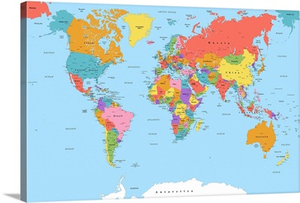 World Map - Color, Classic Text