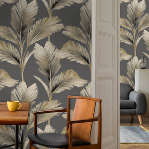 Belgravia Decor Kailani Palm Leaves Charcoal/Natural Wallpaper - 59116