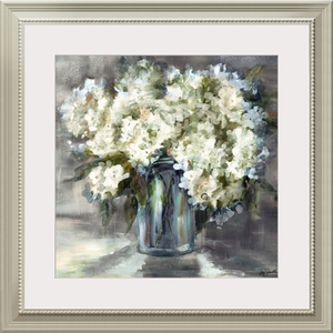 White and Taupe Hydrangeas Sill Life