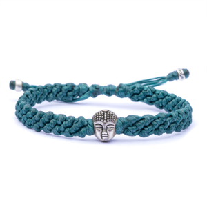 Great Buddha Men's Silver Rope Bracelet - Aqua Green (M)