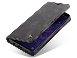 CaseMe Slim Synthetic Leather Wallet Case with Stand for Samsung Galaxy S9+ - Charcoal
