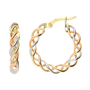 20mm 9ct White, Rose & Yellow Gold Hoop Earrings