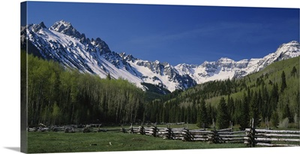 Rail fence on a landscape, Dallas Divide, Sneffels Range, San Juan Mountains, Colorado