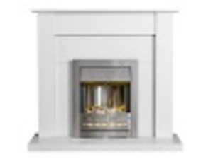 Adam Sutton Fireplace in Pure White with Helios Electric Fire In Brushed Steel, 43 Inch