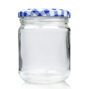 212ml Clear Glass Jar & 63mm Patterned Twist Lid - Blue Gingham