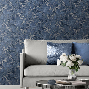 Muriva Elixir Marble Blue/Silver Metallic Wallpaper - 166505