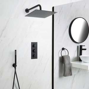 Milano Nero - Black Thermostatic Shower System with 300mm Square Shower Head and Hand Shower (2 Outlet)