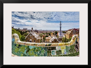 View from Parc Guell towards city, Barcelona, Catalonia, Spain