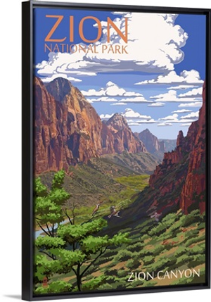 Zion National Park - Zion Canyon View: Retro Travel Poster