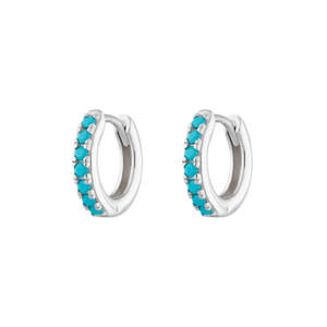 Silver Huggie Earrings With Turquoise Stones
