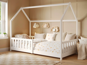 Flair | Explorer Play House Floor Bed With Rails - White Wooden | BedKingdom