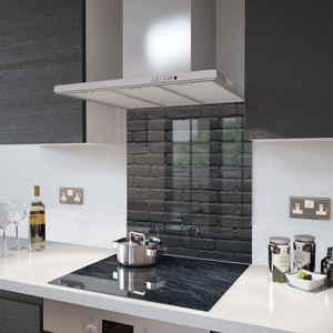 Glass Splashback in Black Brick - 60cm Wide x 75cm High