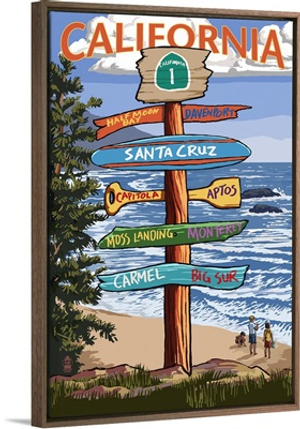 Santa Cruz, California - Signpost Destinations: Retro Travel Poster