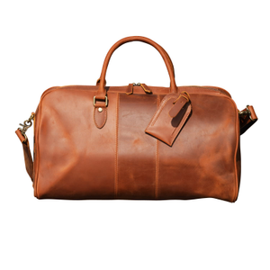 Genuine Leather Duffle With Luggage Tag - Light Brown