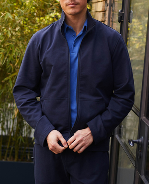 Navy Stretch Cotton Blend Zip-Up Sweatshirt [RTC]