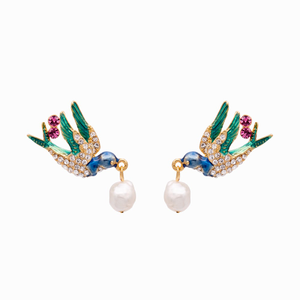 Crystal Swallow and Baroque Pearl Earrings