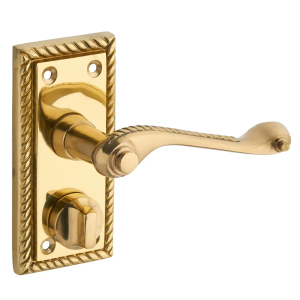 Georgian Scroll Lever Thumb Lock Privacy Door Handle - Solid Brass - Polished Finish - Pair - Designer Levers
