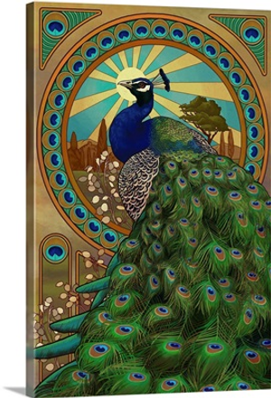 Peacock - Art Nouveau: Retro Art Poster