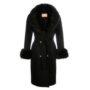 'Marlene' 100% Cashmere & Wool Coat With Faux Fur In Nero (XS/S)