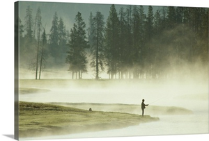 Fishermen in the morning mist on the Madison River, Yellowstone National Park, Wyoming