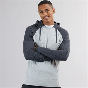 Brave Soul Mens French Long Sleeve Top With Hood Light Grey Marl/Dark Charcoal