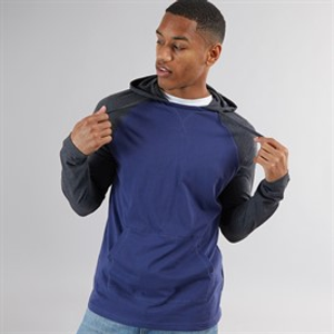 Brave Soul Mens French Long Sleeve Top With Hood Ink Blue/Dark Charcoal