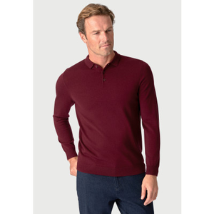 Plockton Wine Merino Wool Long Sleeve Polo Shirt