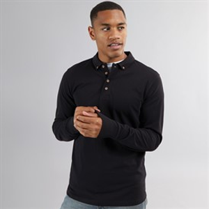 Brave Soul Mens Centre Long Sleeve Polo Shirt Black