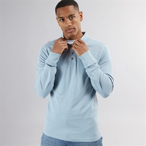 Brave Soul Mens Centre Long Sleeve Polo Shirt Dusky Blue