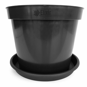 Black Recycled Plastic Plant Pots and Saucers (1L-80L Sizes) - 12Lt Pot + Saucer, 1