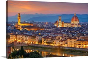 Italy, Tuscany, Firenze District, Florence, Cityscape With Palazzo Vecchio And Duomo
