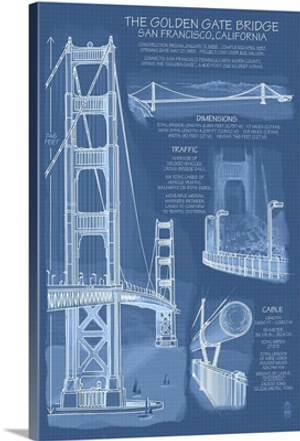 Golden Gate Bridge - Technical (Blueprint): Retro Travel Poster