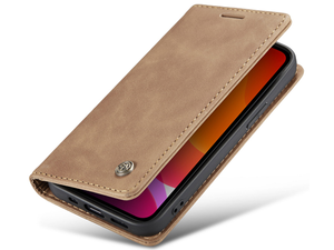 CaseMe Slim Synthetic Leather Wallet Case with Stand for iPhone 12 - Tan