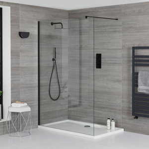 Milano Nero - Walk-In Shower Enclosure with White Tray - 1400mm x 900mm