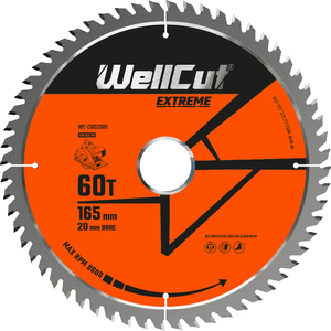 WellCut TCT Circular Saw Blade 165mm x 20mm x 60T Fine Cutting Wood Saw Blade Compatible with all Brands | WC-C1652060