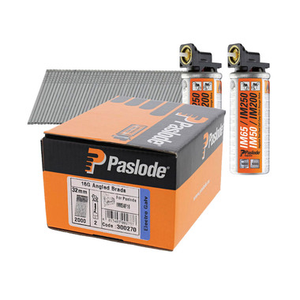 Paslode IM65A F16 1.6mm x 32mm Electro Galvanised Angled Brad Nails 300270 (2000 Pack & 2 Fuel Cells)