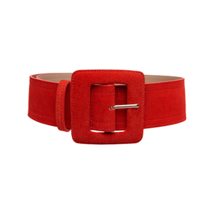Suede Square Buckle Belt - Red (M)