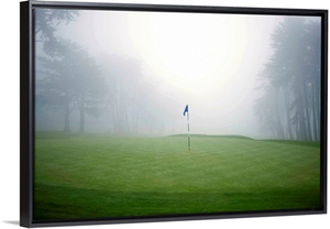 Flag on putting green on golf course