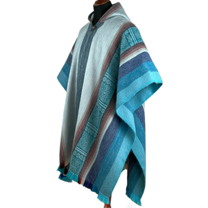 Chobshi - Lightweight Baby Alpaca Wool Hooded Poncho - Turquoise Blue - unisex