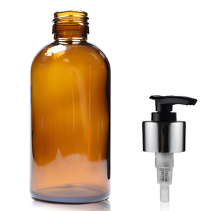 200ml Amber Glass Boston Bottle & Premium Lotion Pump