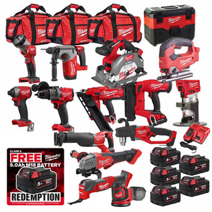 Milwaukee M18 KIT1 18V Cordless 15 Piece Kit with 5x 5.0Ah Batteries