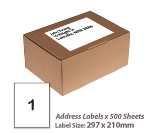 500 Sheets A4 White Self Adhesive Paper Address Mailing Laser Inkjet Sticker Labels 297 x 210mm - 1 Label Per Sheet