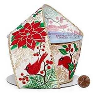 Poinsettias & Cardinals Wired Ribbon - 2-1/2" X 10 Yards - Embellishments & Trims by Paper Mart