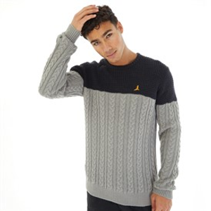 Brave Soul Mens Altay Crew Neck Jumper Midnight Navy/Silver Grey Marl