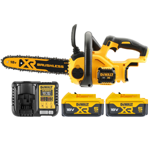 DeWalt DCM565 18V XR Li-ion 30cm Cordless Brushless Compact Chainsaw With 2 x 5.0Ah Batteries & Charger