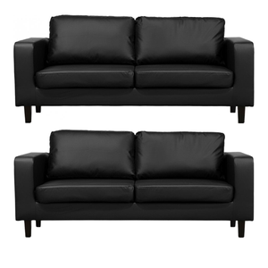 Box Black Leather 3+3 Seater Sofa Set