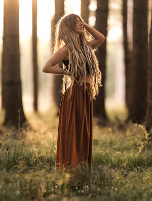 'Pantalon large évasé "Booh", Ocre'