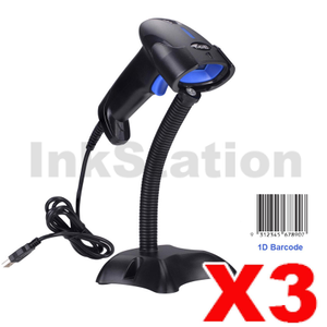 1D Laser USB Wired Barcode Scanner With Stand IS-1100L+ (3-Pack)