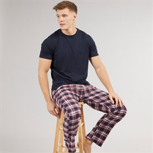 Brave Soul Mens Lager Nightwear Set Navy/Wine Navy Check