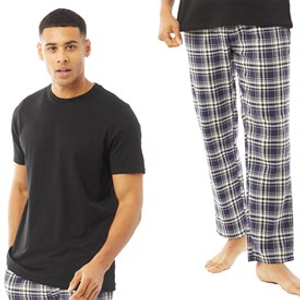 Brave Soul Mens Lager Nightwear Set Black/Black Navy Check